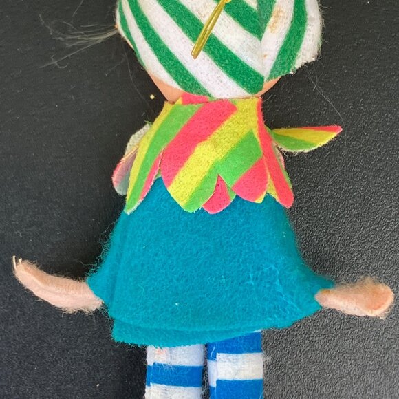 Napco Japan Mod Stripe Pixie Blue Eyed Girl Elf Christmas Ornament - Picture 8 of 13